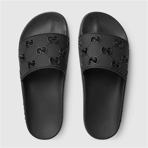 gucci black plastic slides|all black gucci slides women's.